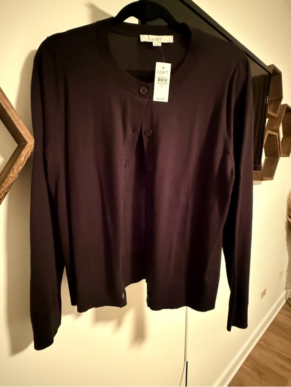 LOFT Black Crewneck Button Cardigan